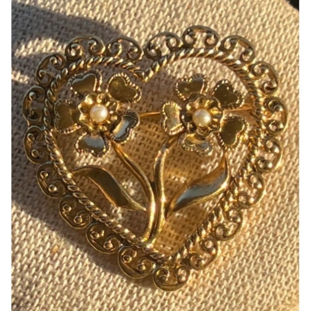 Open Heart Pearl Brooch